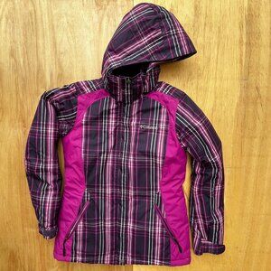 COLUMBIA WOMEN’S Fuchsia Plaid Lined Waterproof Hooded Ski Snowboard Jacket sz S